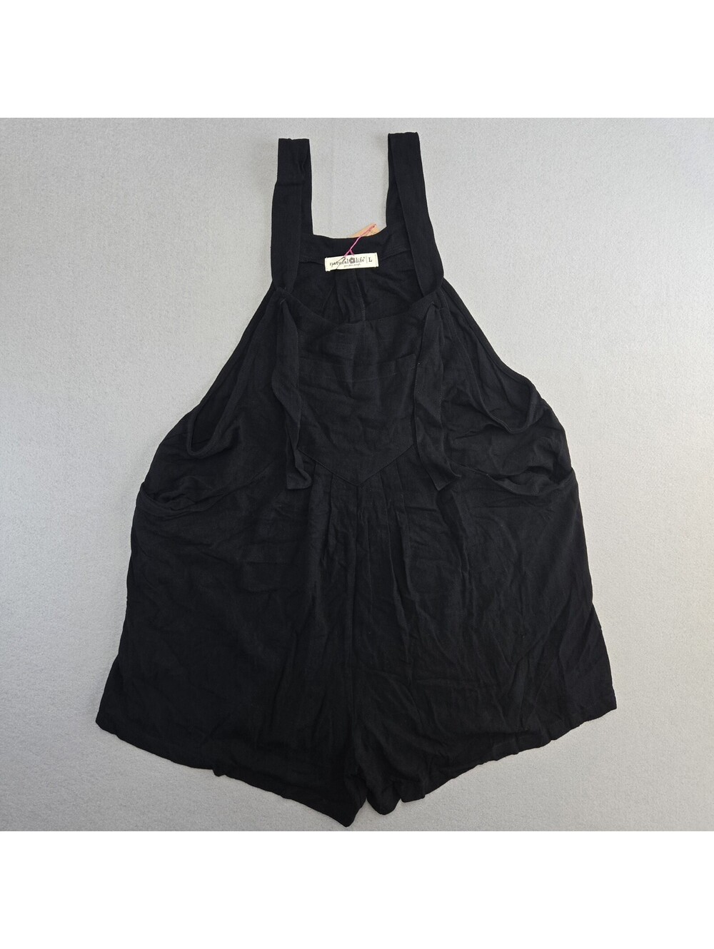 Natural Life Romper Womens L Black Rayon Linen Sleeveless Shortall Straps NWT